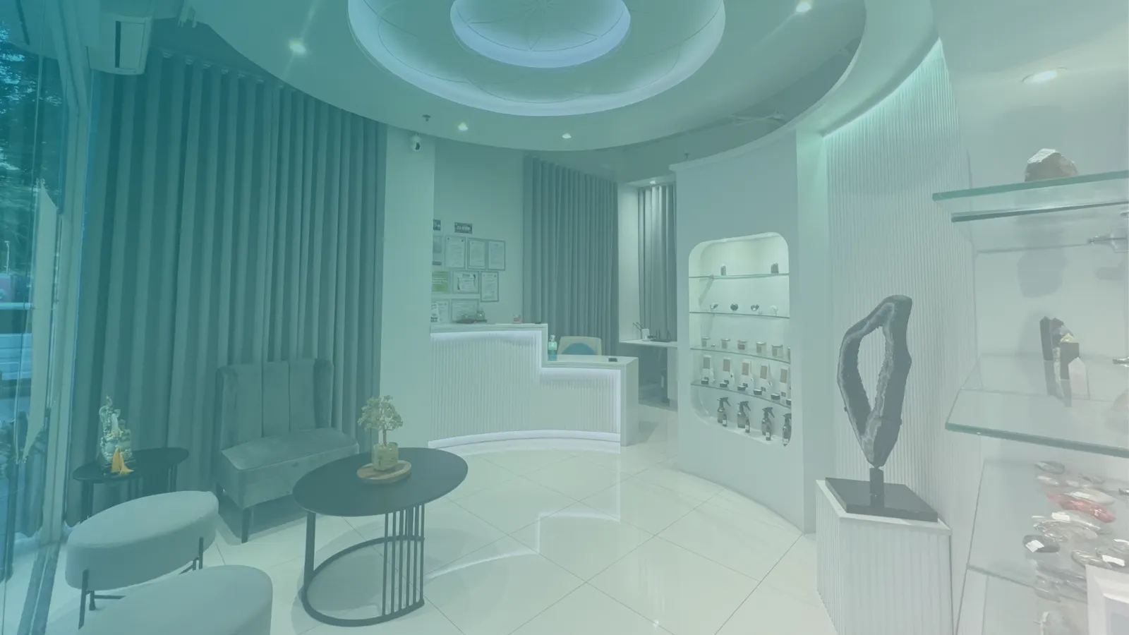 The calm, light-filled reception of the Sphaera Lucis holistic healing studio in Makati